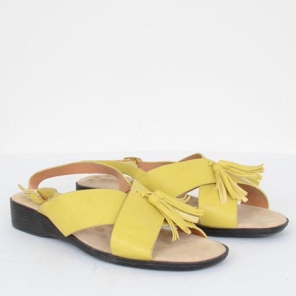 Comfortview Maria Women's Size 9.5 Tassle Wedge Lemon Yellow Open Toe Sandal - Picture 3 of 4